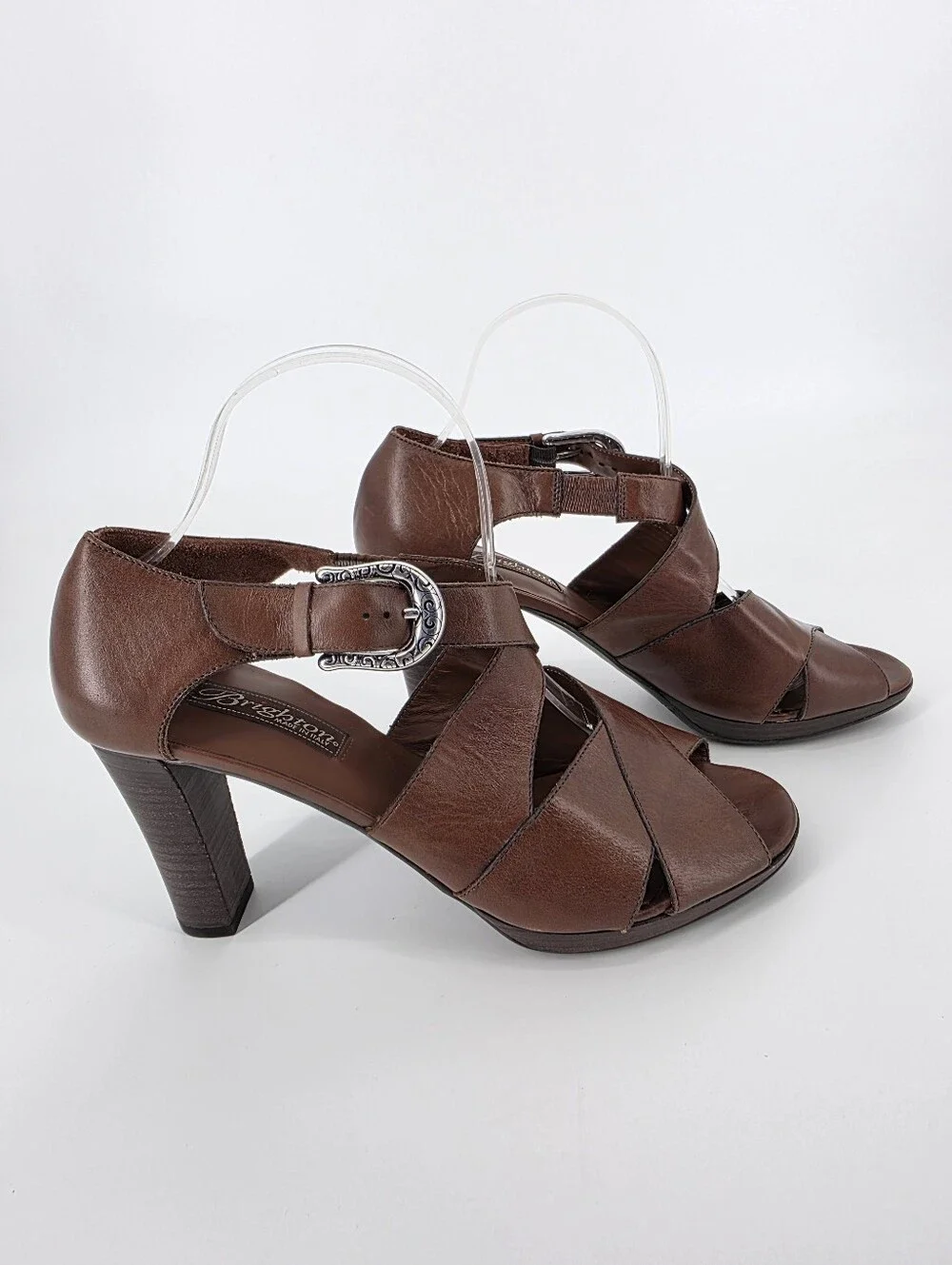Brighton Vogue Brown Leather Sandals Heels, Sz 9.5